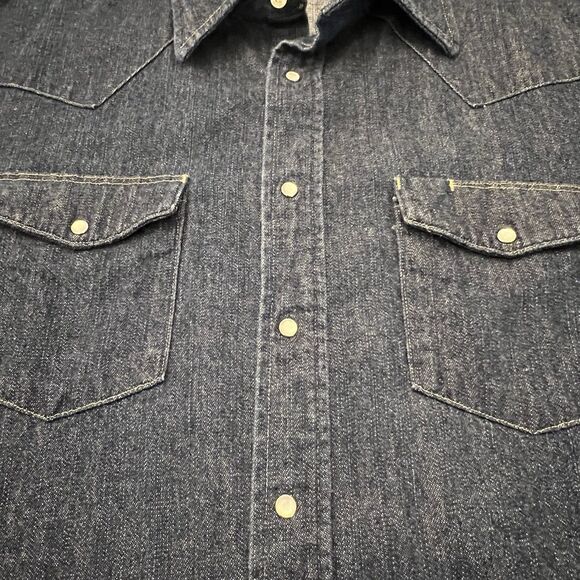 Vtg BB Brand Shirt Mens Pearl Snap Dark Denim Long Sleeve XLarge New Orleans USA - Picture 3 of 9